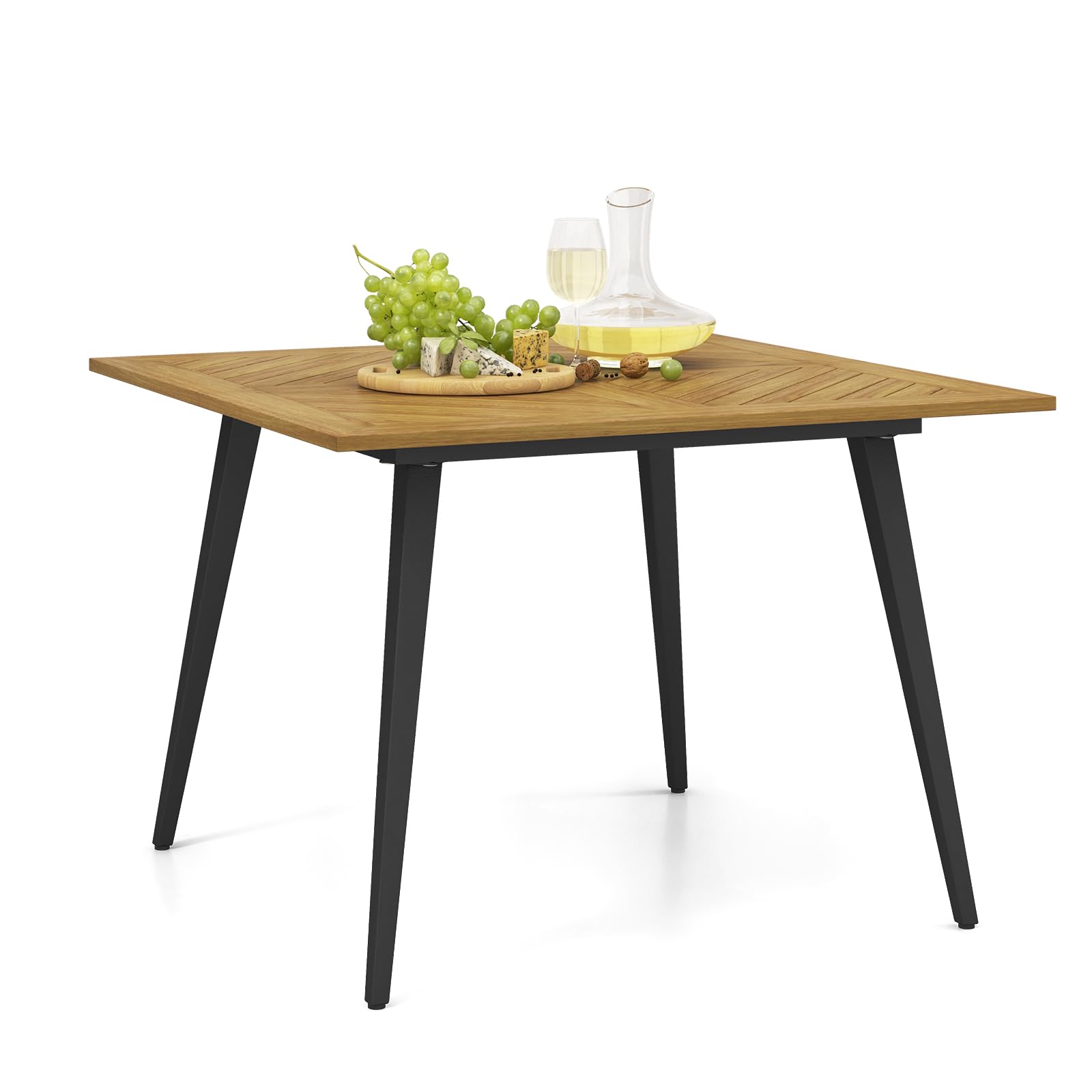 Tangkula Table de salle à manger d'extérieur 4 personnes, Table de patio en bois d'acacia de 42,5" avec trou pour parasol de 1,9"